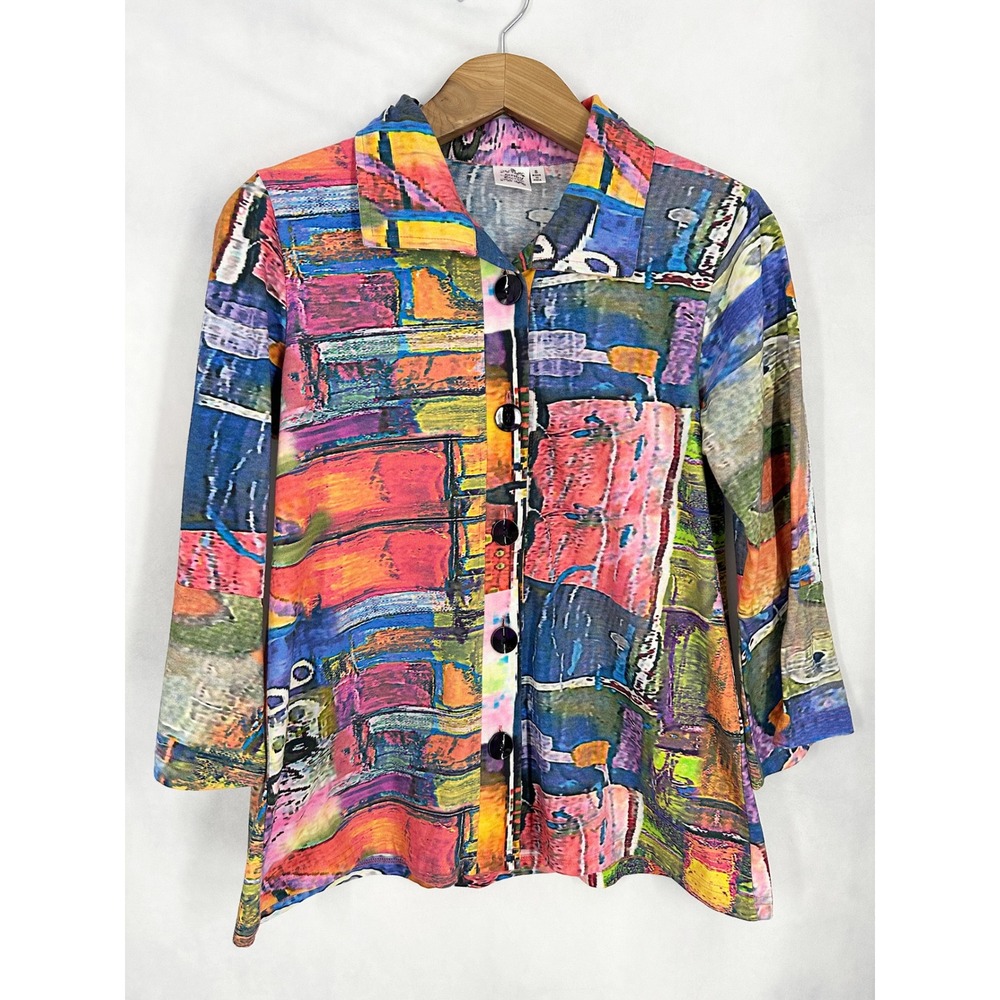 Parsley & Sage Cotton 3/4 Sleeve Abstract Multicolor Shirt Womens Size Small